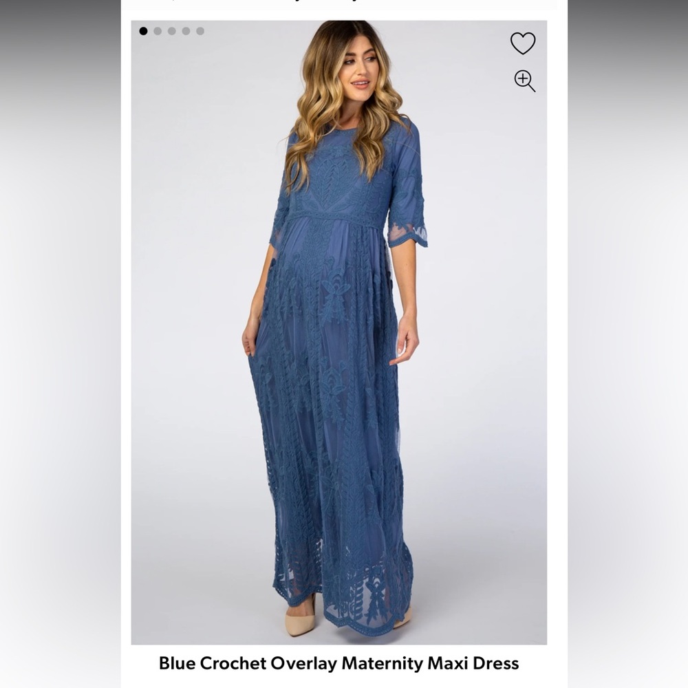 Pinkblush Blue Crochet Overlay Maternity Maxi Dress